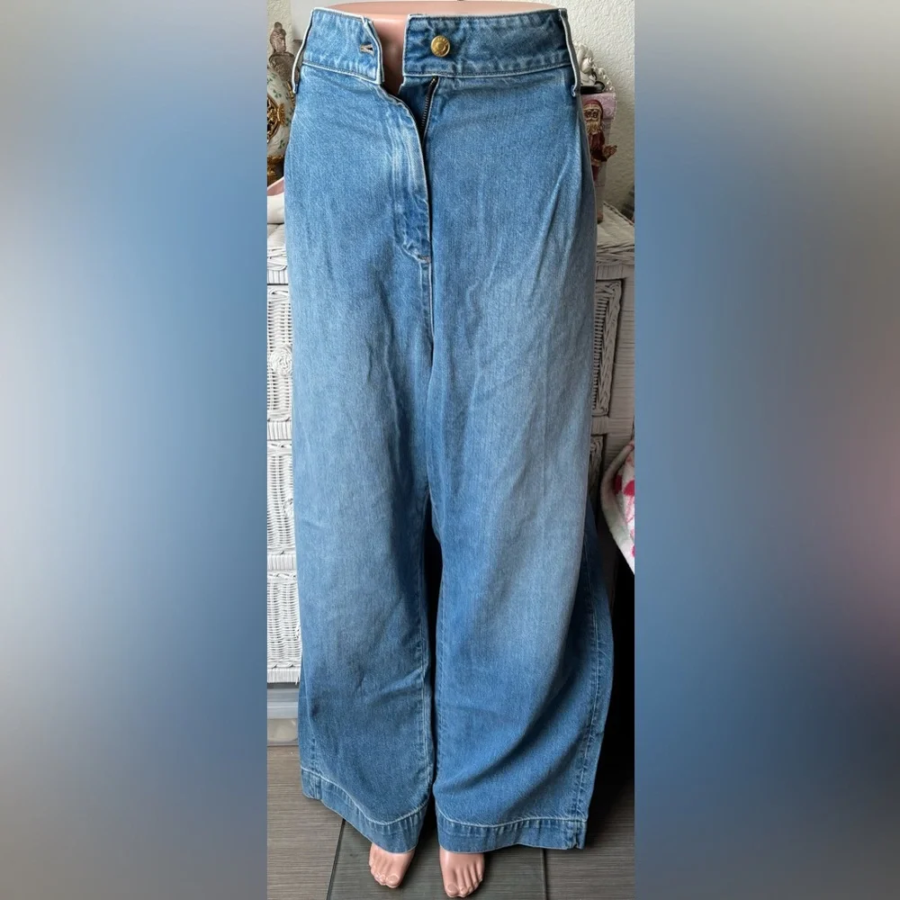 J. Crew Essential Cotton Jeans Wide Legs High Rise Ruth Blue Wash Plus Size 36W
